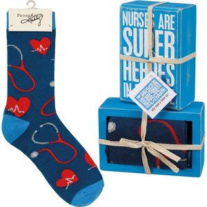 Box Sign and Socks Gift Set. Home Decor Nurses Humor